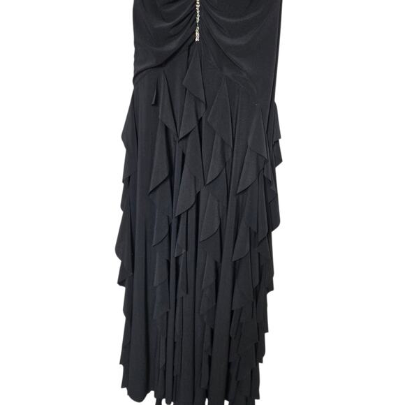 Vintage Y2K Scott MccClintock Black Ruffle Gathered Maxi Dress Size 8 - Picture 3 of 7